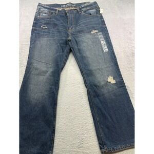 Aeropostale Mens Relaxed Fit Jeans 36/30 Blue Distressed Denim